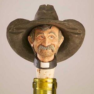 Peter’s Creek Studio Matt Hey Cowboy Preacher Carved Wood Wine Bottle Stopper